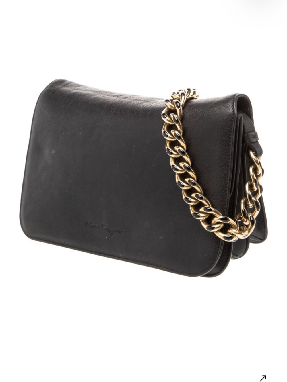 Vintage Salvatore Ferragamo Black Shoulder Bag with Gold Chain Strap